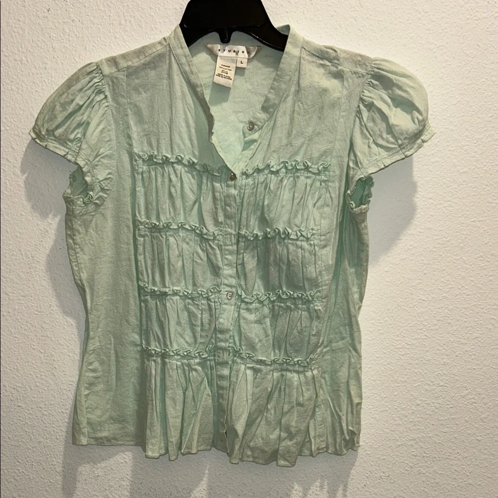 Studio M Mint Ruffle Blouse - Picture 1 of 3